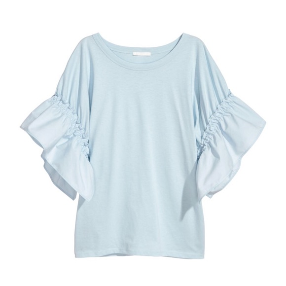 Anthropologie Tops - Anthropologie Dusty Blue Ruffle Sleeve T-Shirt